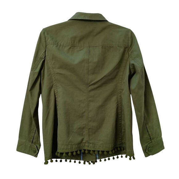 Talbots Utility Jacket Womens Small Petite Pom Pom Hemline Trim Green Button Up - Picture 4 of 5
